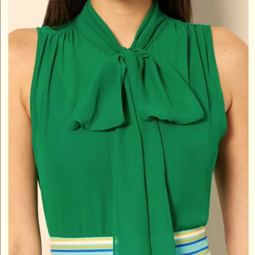 NWT Isabella Bow Blouse - Green - NYT & Co Eva Mendes Collection, L